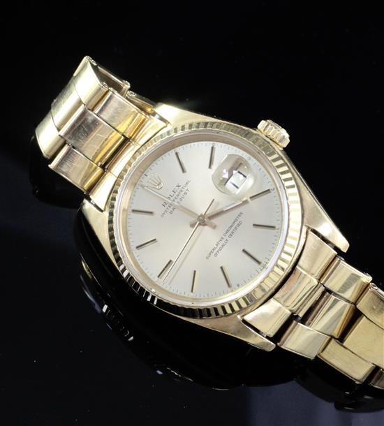 A gentlemans 1990s? 18ct gold Rolex Oyster Perpetual Datejust, with box,